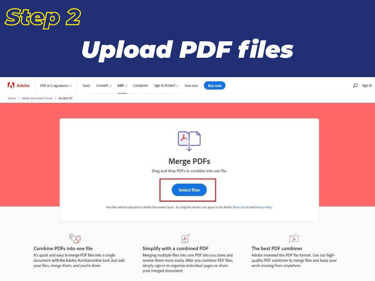 Printing multiple PDFs at once: (Adobe) Step 2- Upload PDF files