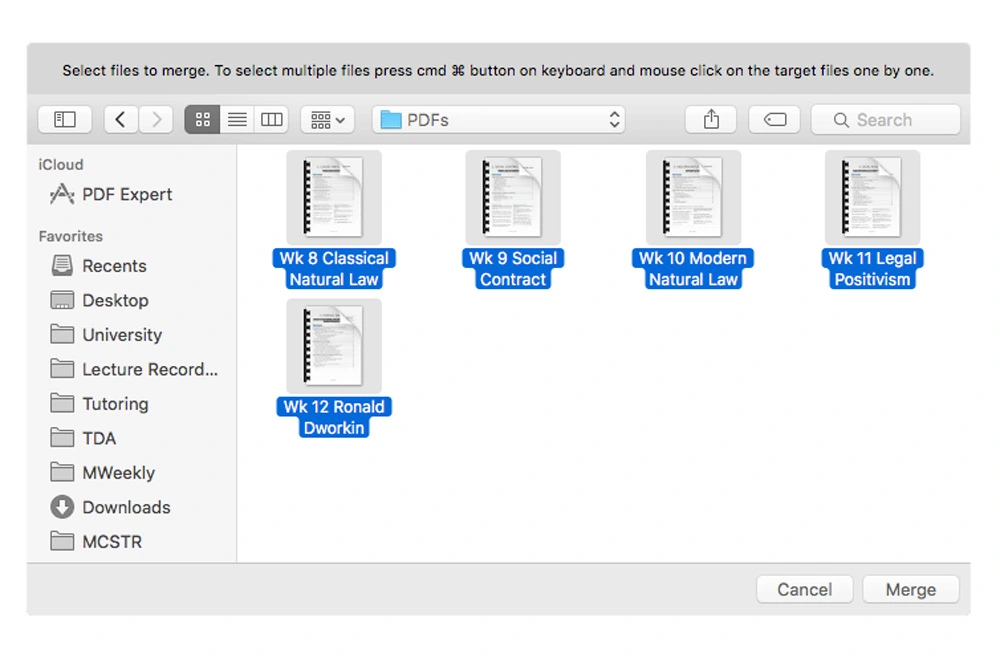 steps to merging the PDF files on MAC