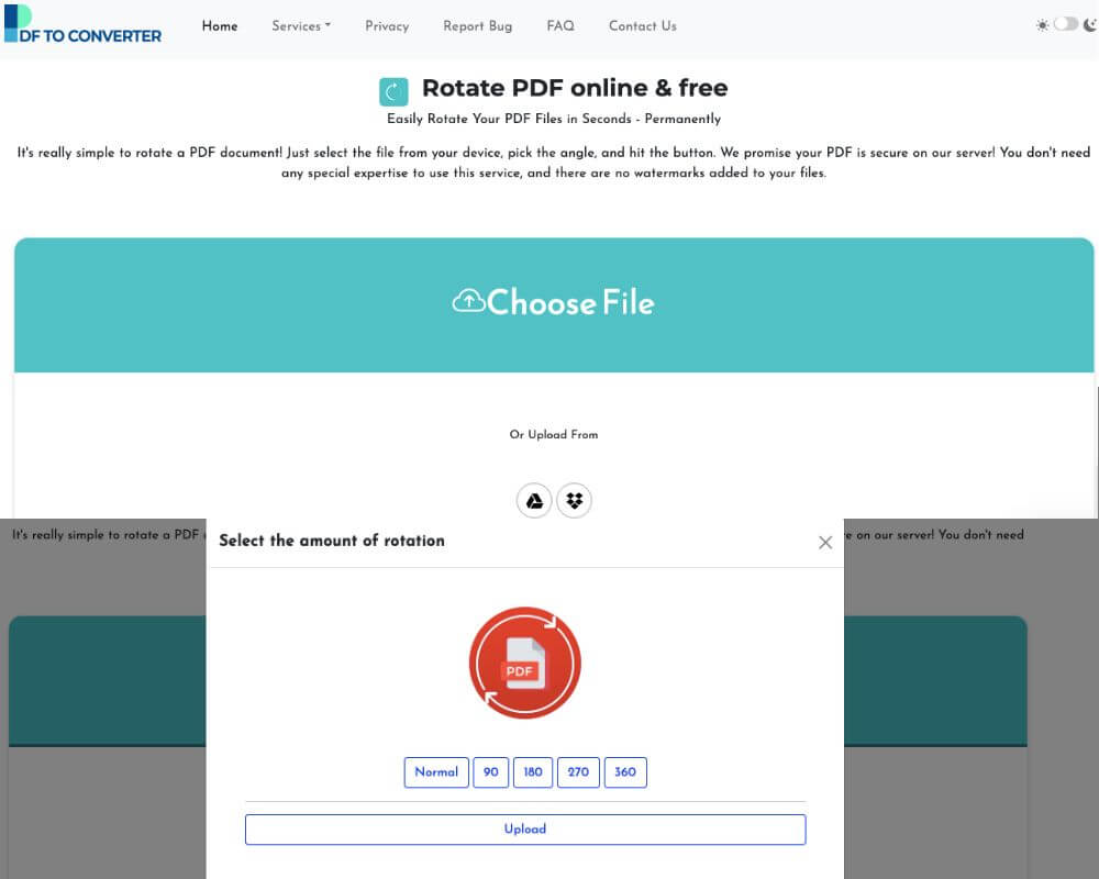 Use the PDF rotation tool on the PDFtoConverter site